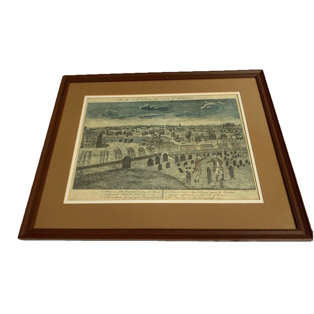 Vintage AMOS DOLITTLE PRINT Revolutionary War View Of The Town Of Concord MA